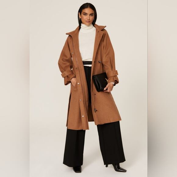 RTR Jason Wu Collective Drawstring Wool Coat xs (0-2) Peacoat slits Brown Tan - Picture 2 of 9